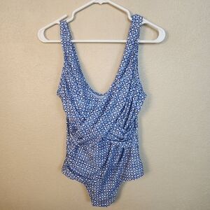 Chadwicks Blue and White Geometric Swimsuit 16Tall (5469)